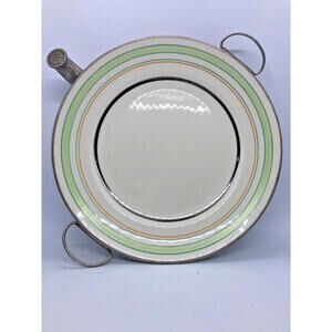 Vintage Hot Water Warming Dish Green Orange Silver Cream Two Handle Dish